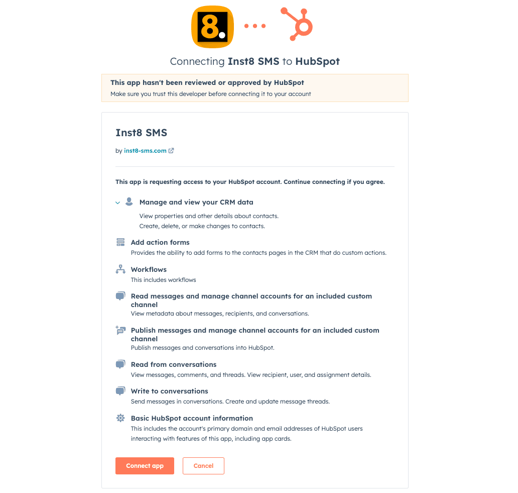 Connect to HubSpot — screenshot