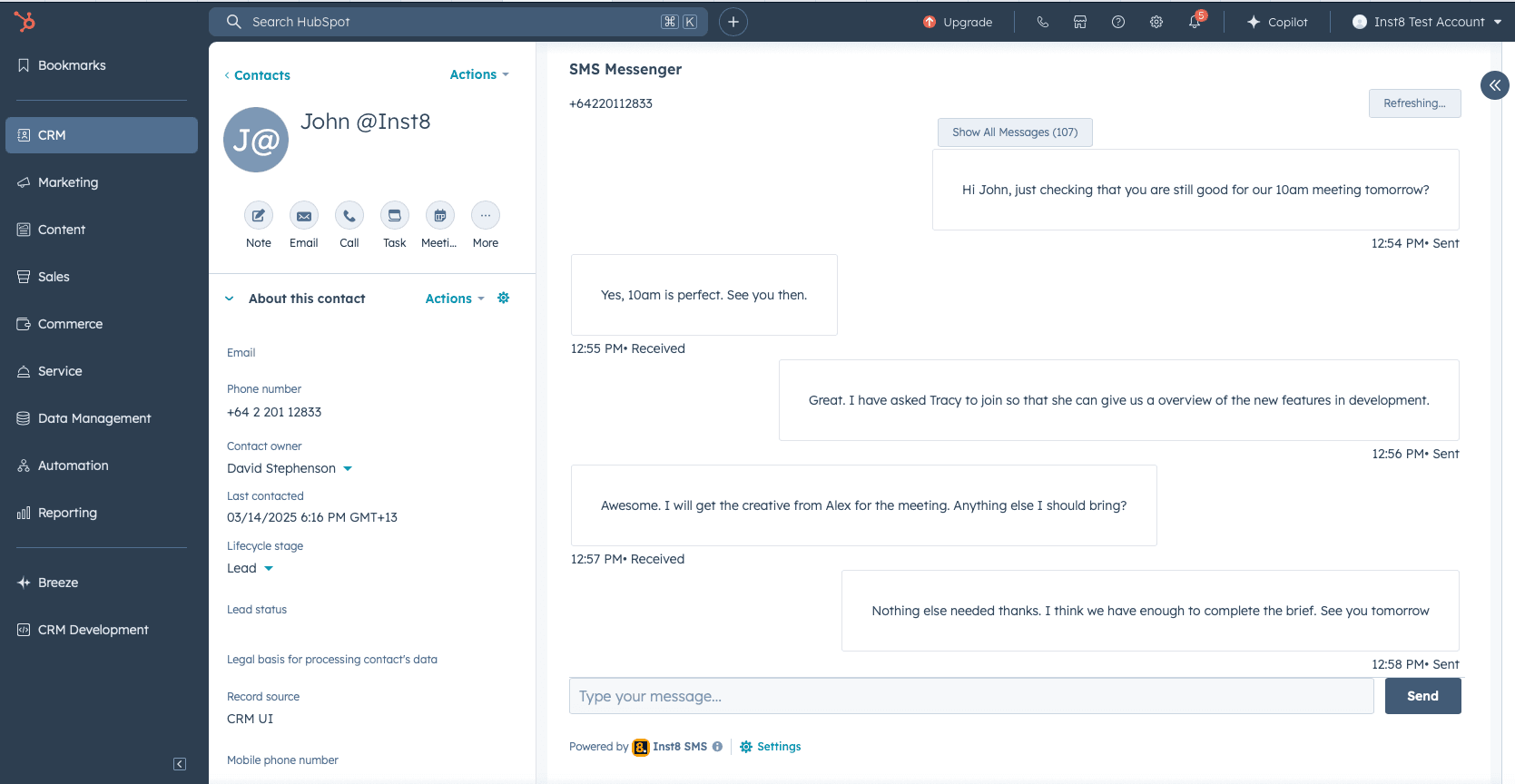 Send a test — screenshot
