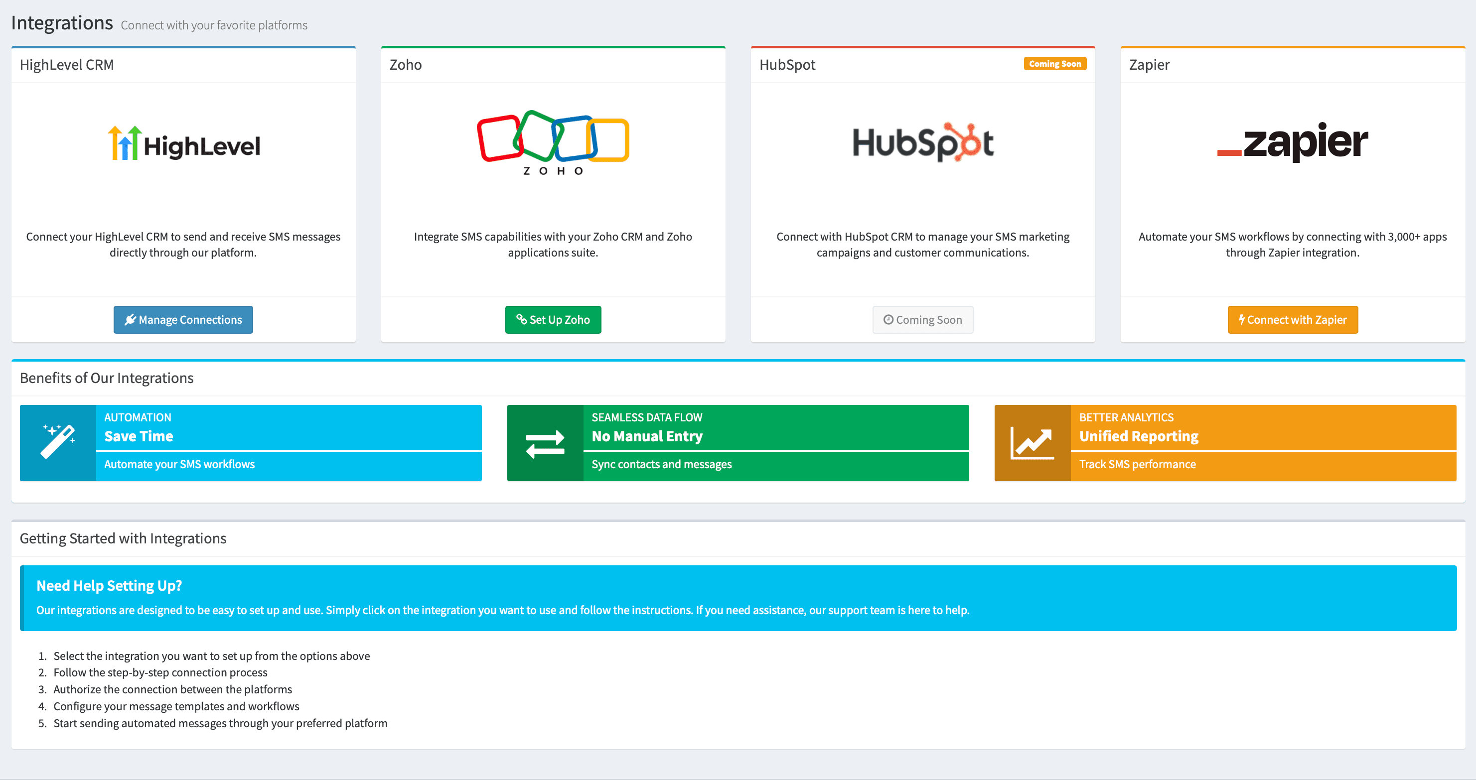 Open the Integrations page — screenshot