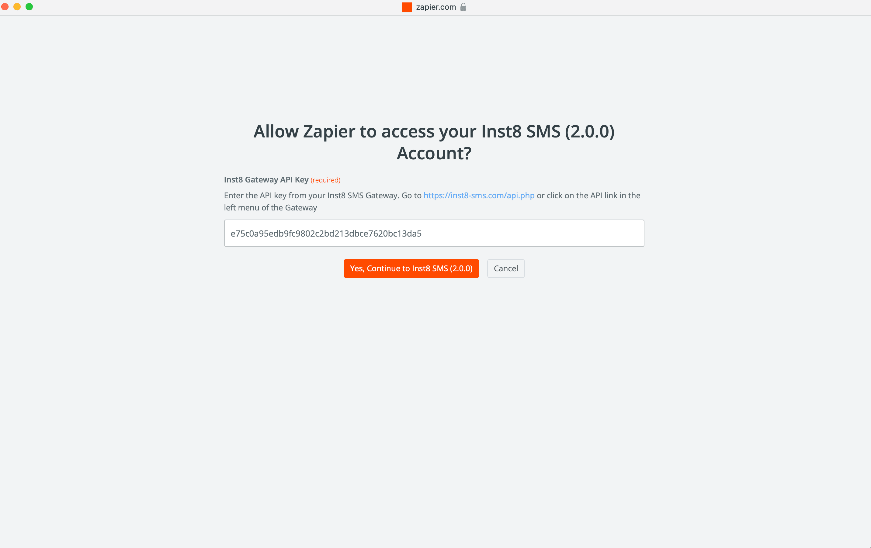 Authorise the connection — screenshot