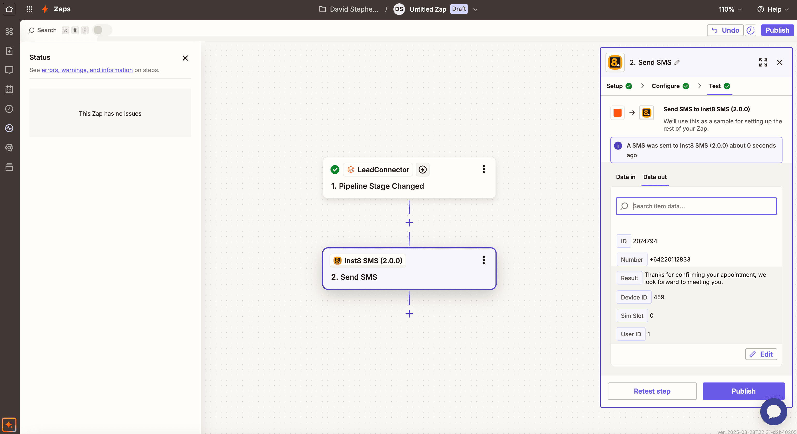 Test and turn on — screenshot