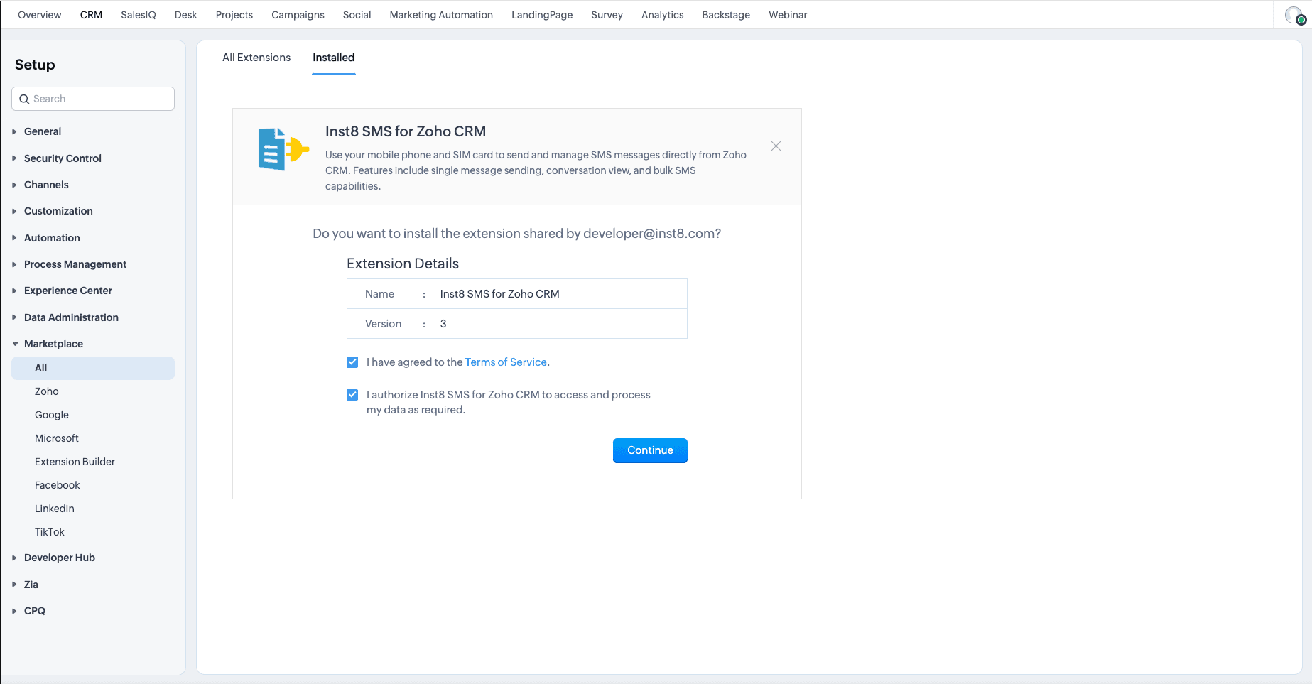 Install the extension — screenshot