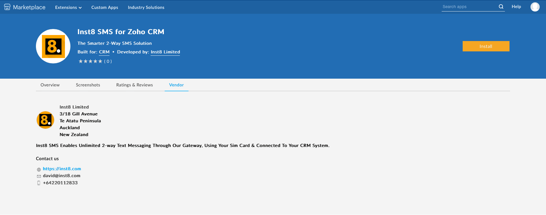Open the Zoho Marketplace — screenshot