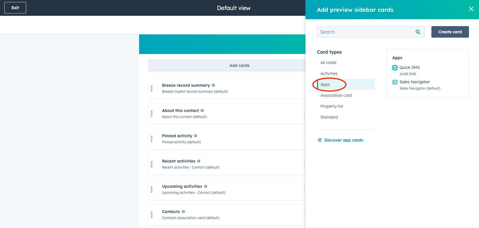 Select Quick SMS Card