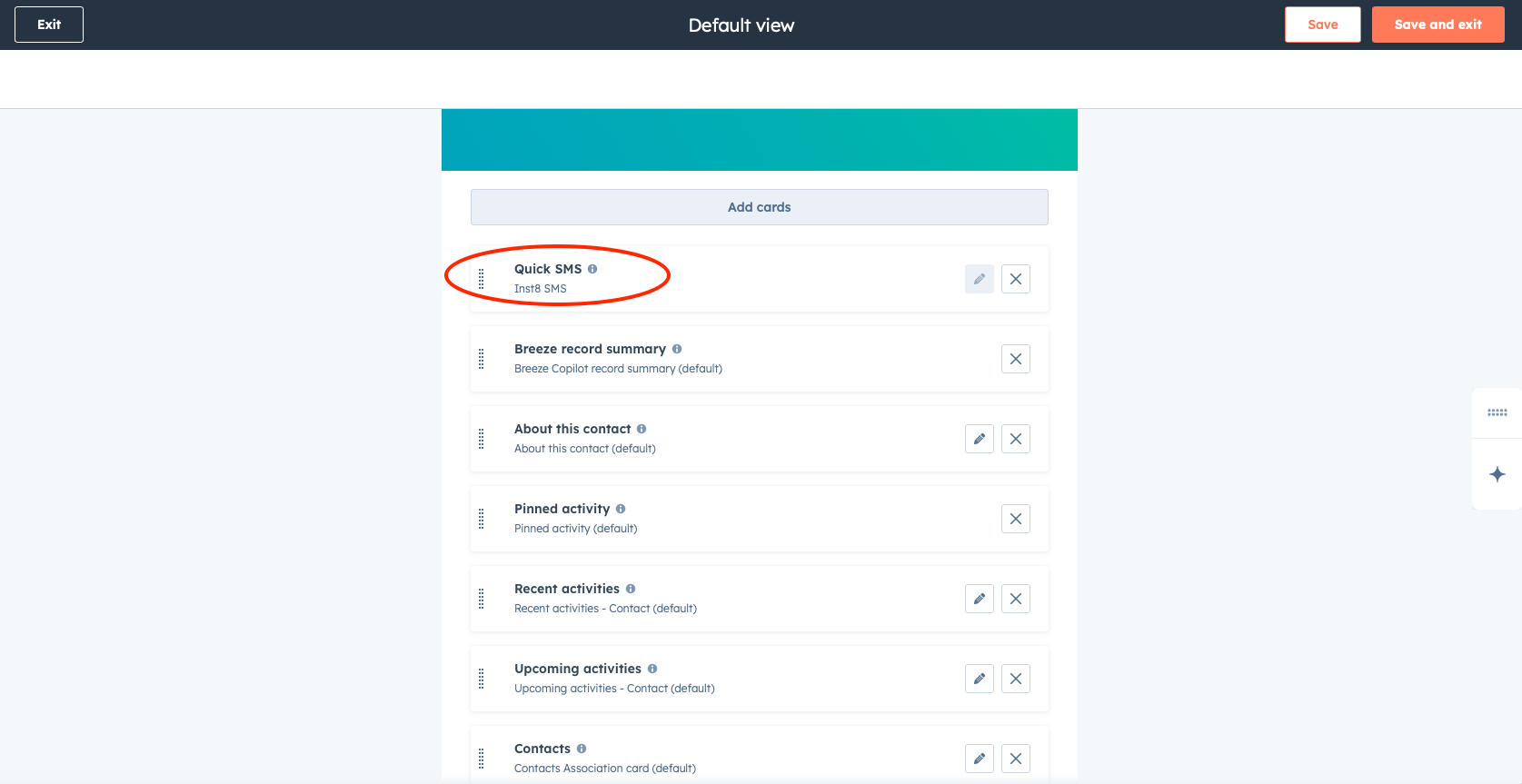 Position Quick SMS Card