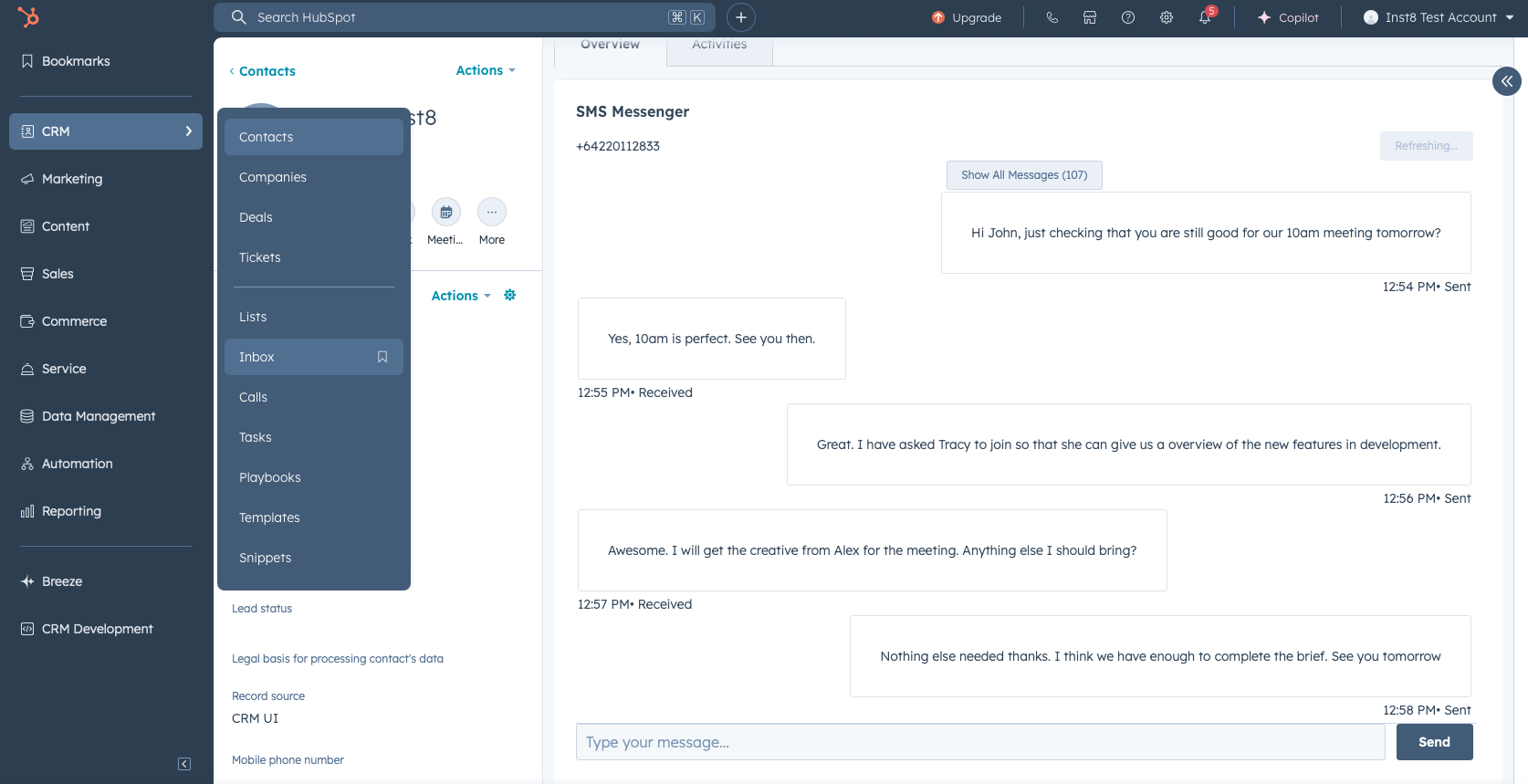 HubSpot Inbox Navigation